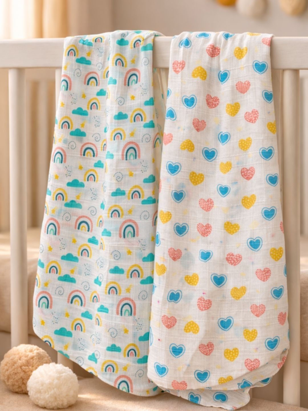Nauti Nati Infant Girls Set Of 2 Printed Muslin Pure Cotton Swaddles-picture-20