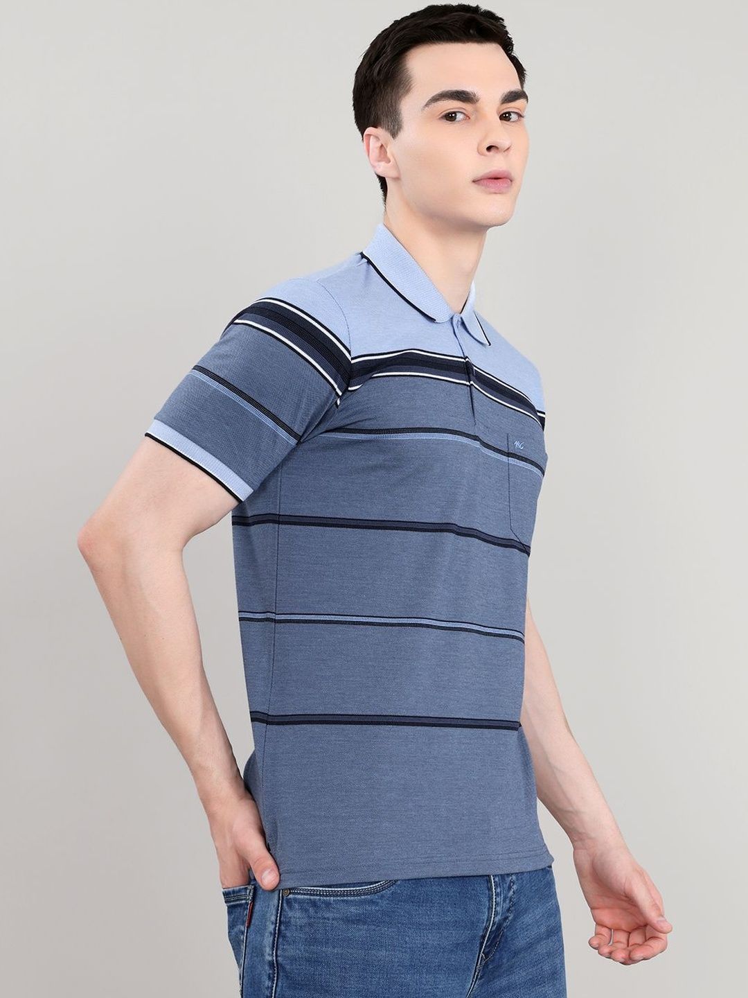 Monte Carlo Men Striped Polo Collar Pockets T-shirt-picture-37