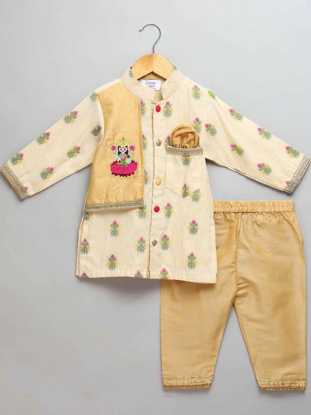 The Little Tales Boys Ethnic Motifs Regular Thread Work Cotton Silk Kurta with Pyjamas-image-34