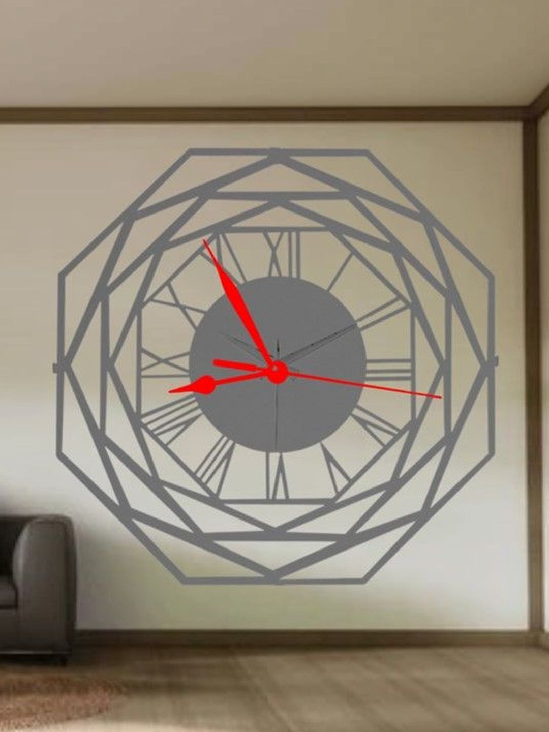 VENTUOS Grey & Grey Geometric Contemporary Wall Clock-picture-56