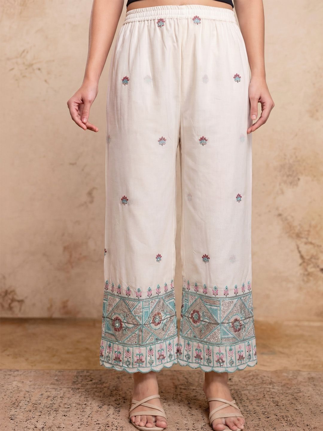 Clora Creation Women Floral Embroidered Cotton Ethnic Palazzos-picture-16