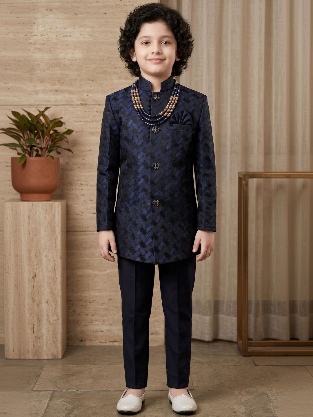 ahhaaaa Boys Printed Mandarin Collar Sherwani-picture-40