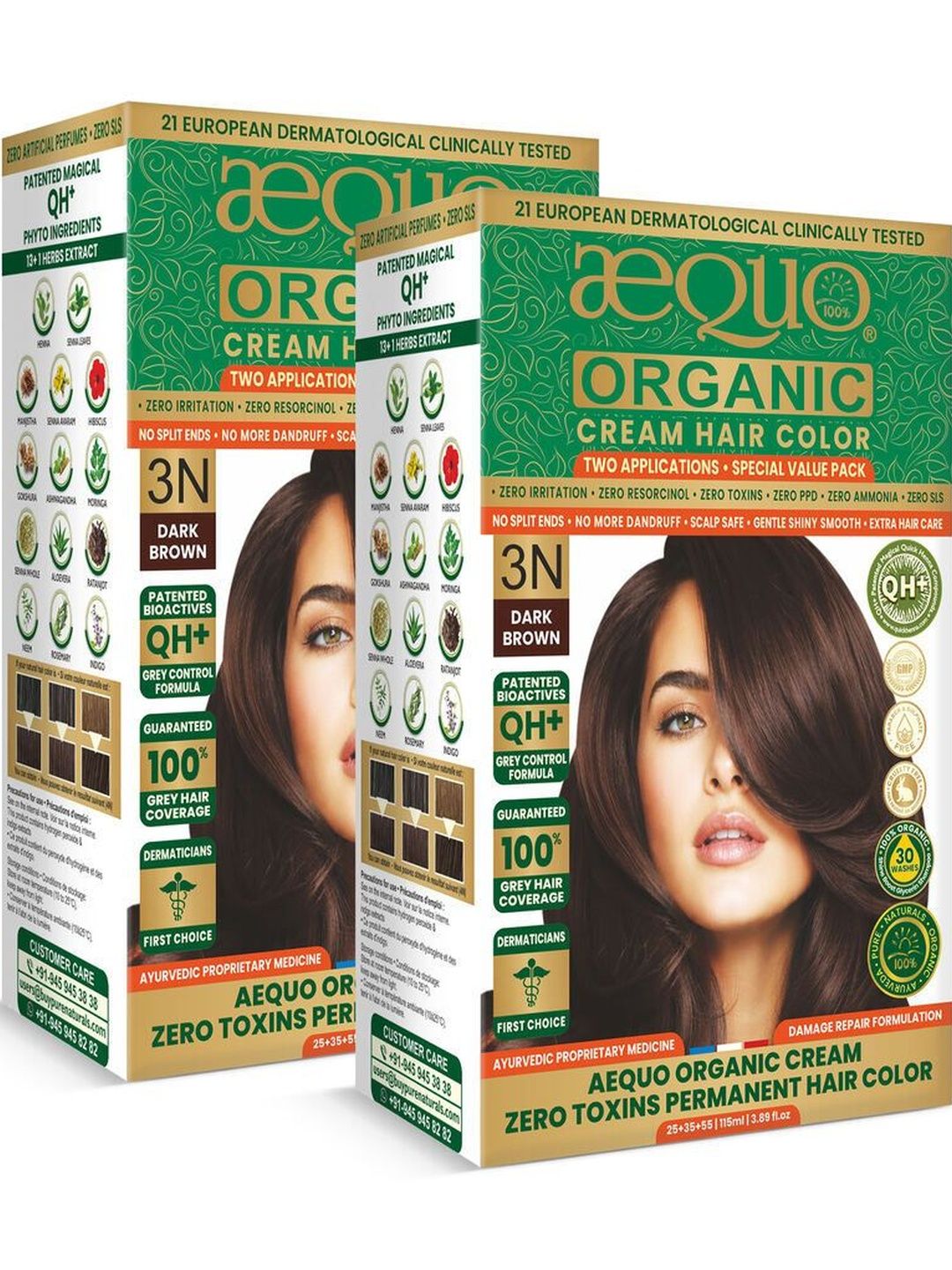 Aequo Organic Set Of 2 Cream Hair Color - 115 ml Each - 3N Dark Brown-picture-51