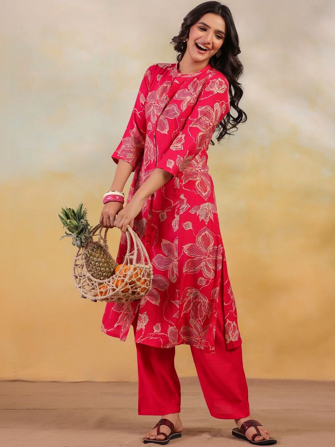 Sangria Floral Printed Tunic with Trousers-image-49