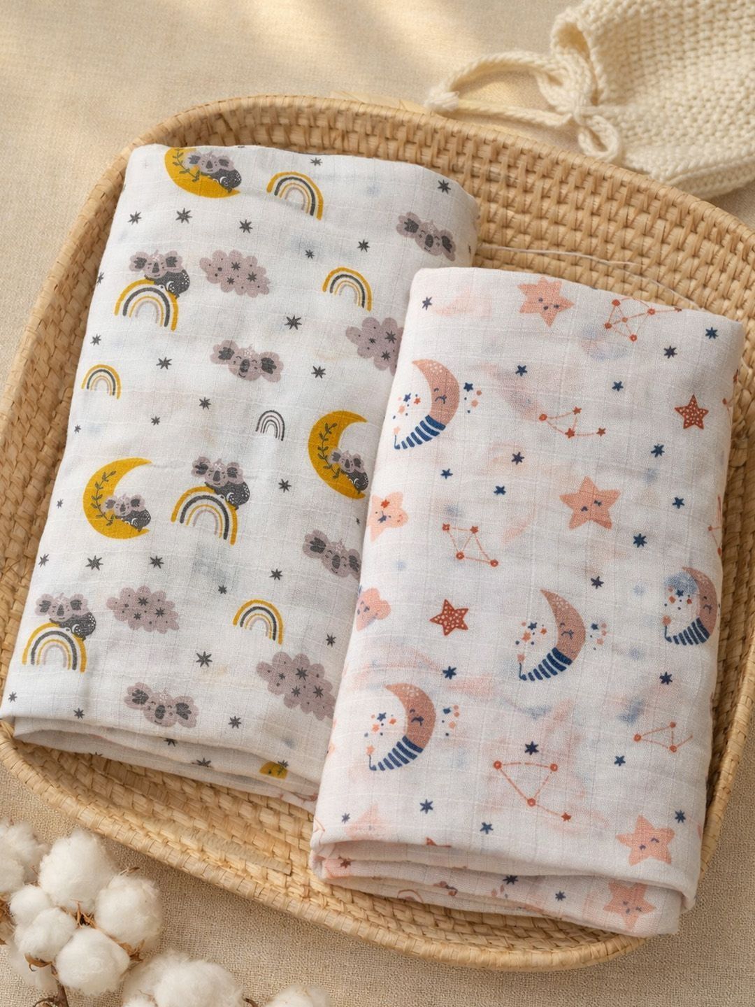 Nauti Nati Infant Girls Set Of 2 Printed Muslin Pure Cotton Swaddles-picture-14