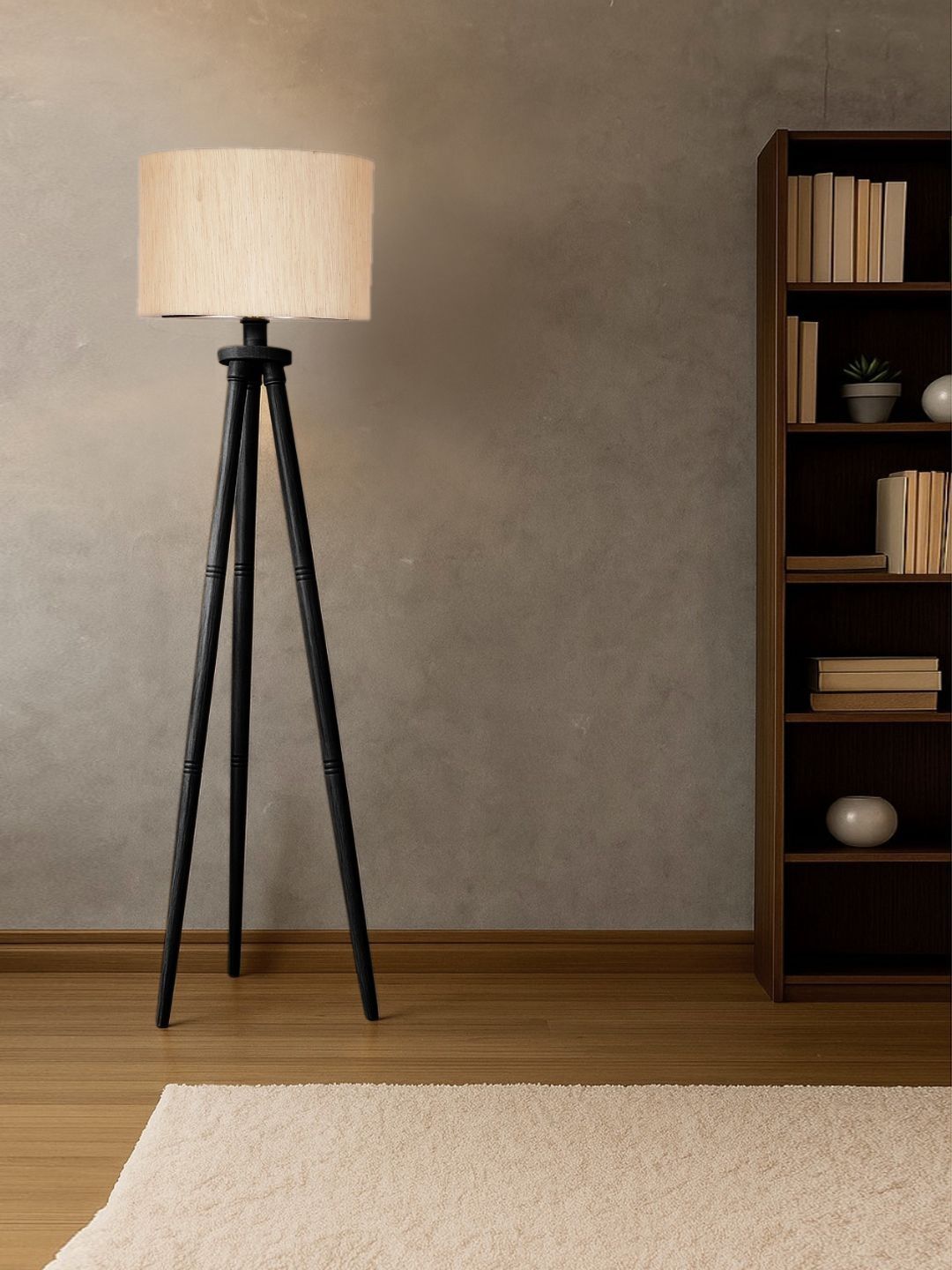 Myntra Elegant Homes Off-White & Black Wooden Floor Lamp With Shade-image-5