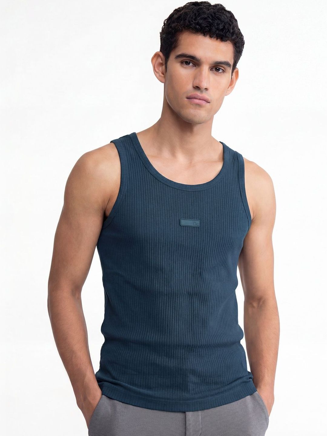 DAMENSCH Men Cotton-rich Ribbed Textured Solid Tank Top-picture-25