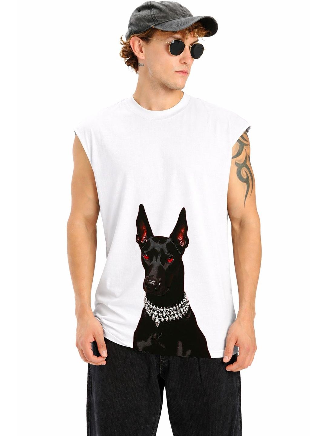 CARRO ARMATO Printed Round Neck Sleeveless Cotton Gym Vest-picture-33