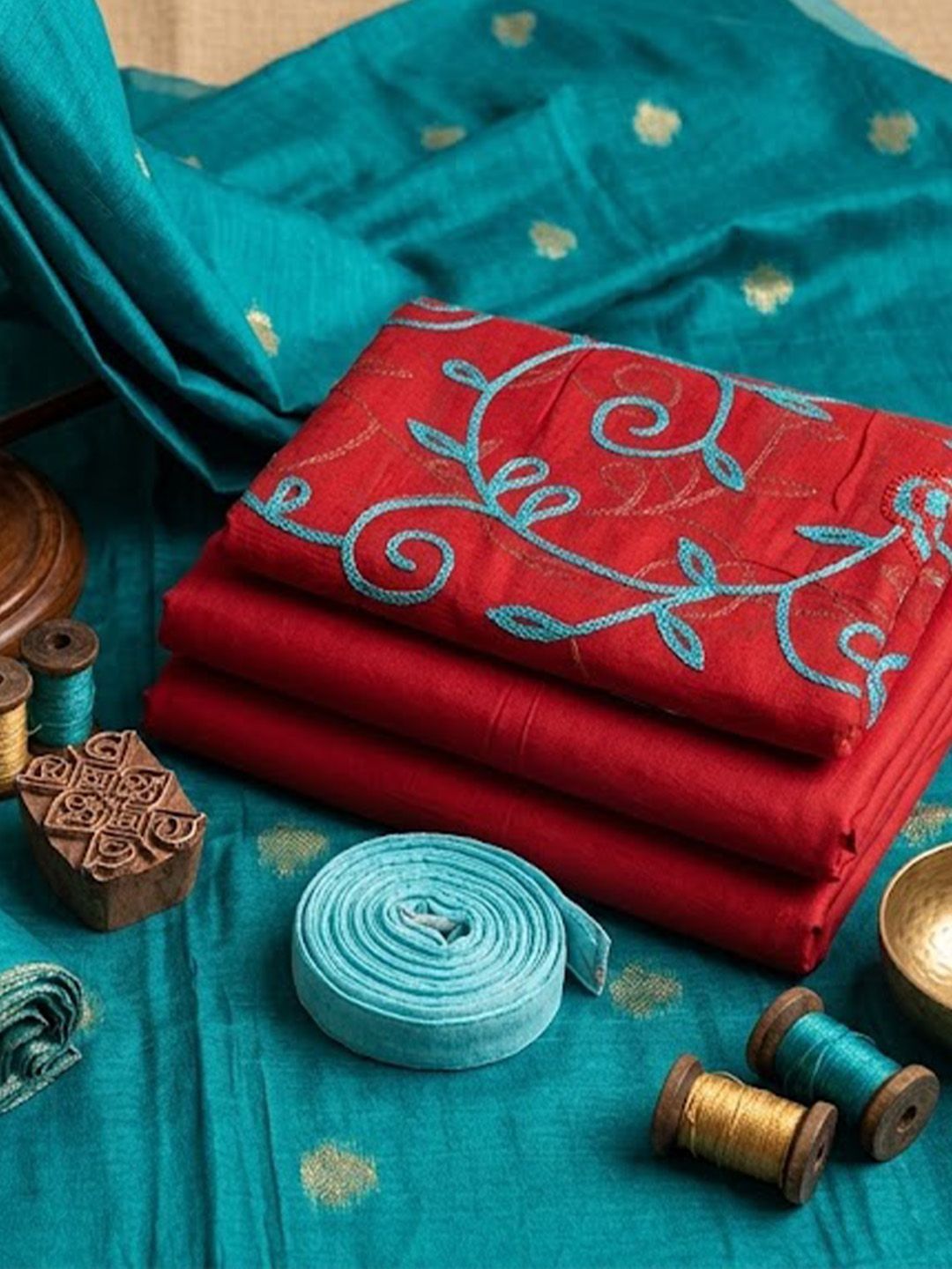 Varanga Embroidered Dupion Silk Unstitched Dress Material-picture-39