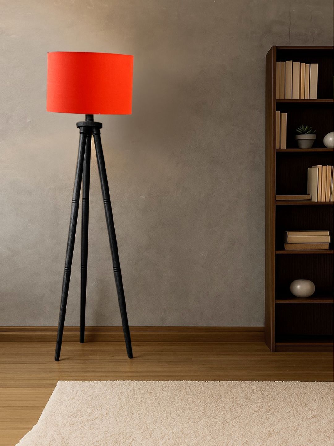 Myntra Elegant Homes Orange & Black Wooden Floor Lamp With Shade-image-32