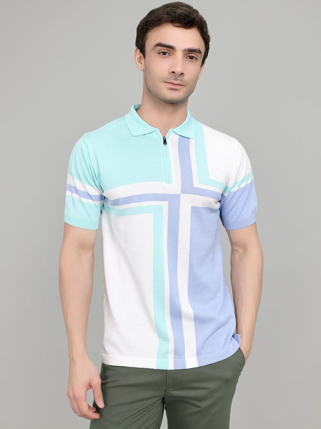 Monte Carlo Colourblocked Polo Collar Cotton Slim Fit T-shirt-image-6