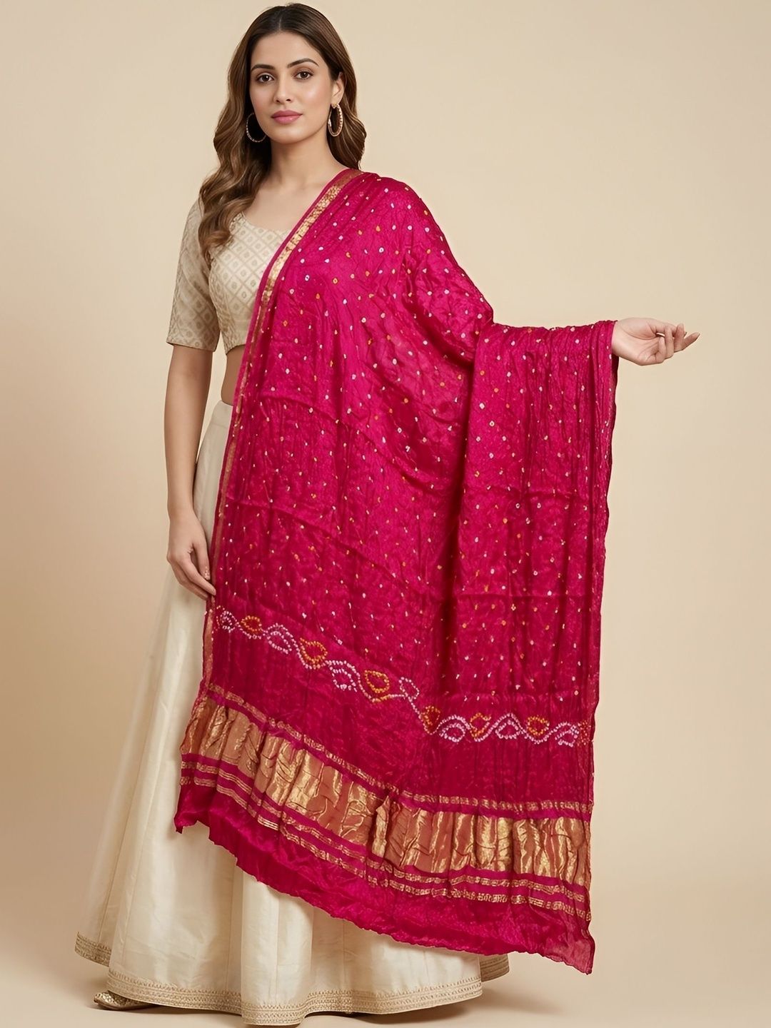 MUFFLY Dyed Bandhani Dupatta with Zari-image-44