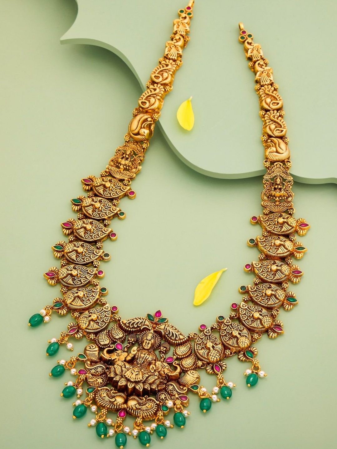 Kushal's Fashion Jewellery Silver Gold-Plated Temple Necklace-picture-39