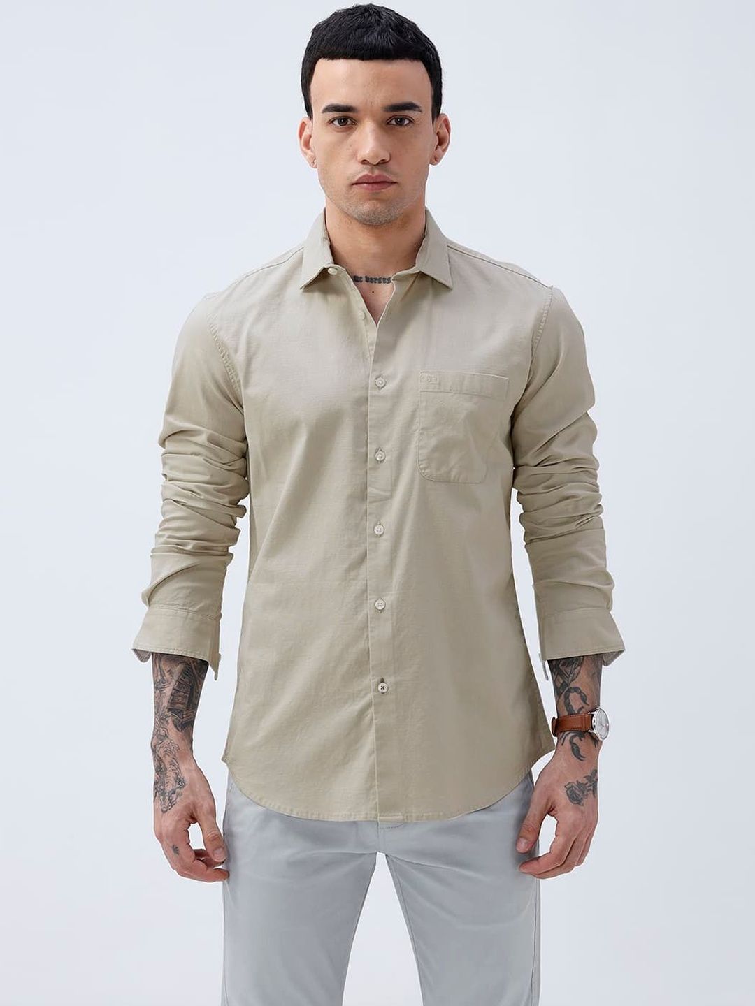 Basics Men Smart Slim Fit Casual Shirt-picture-18