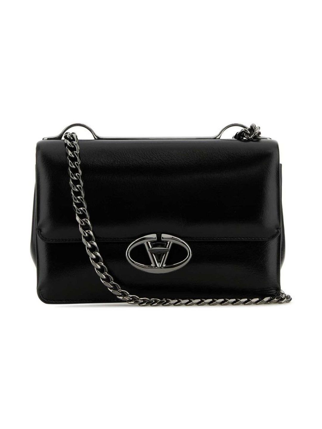 Black Leather Small Vlogo Shoulder Bag-image-2