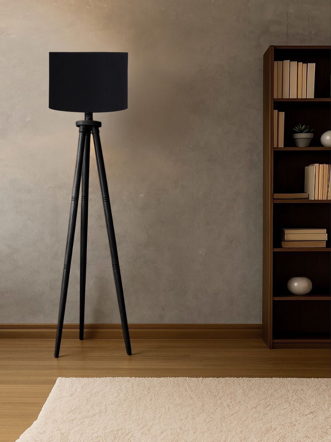 Myntra Elegant Homes Black Wooden Floor Lamp With Shade