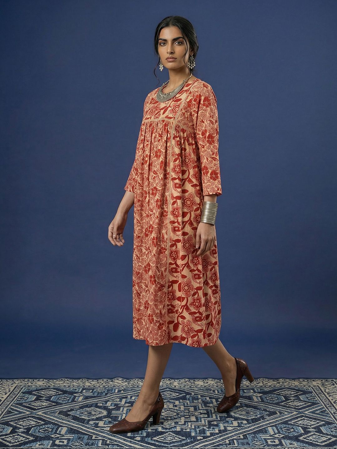 Taavi Kalamkari Printed A-Line Dress-picture-22