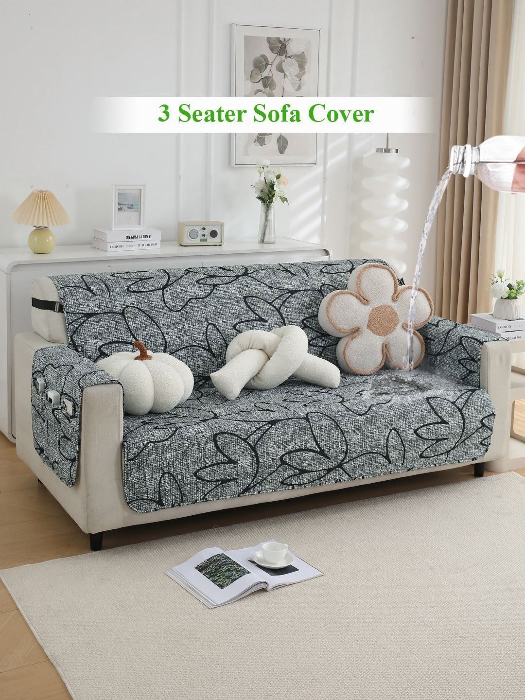 HOKIPO Grey Printed 1 Piece Sofa Cover Without Arms-picture-45