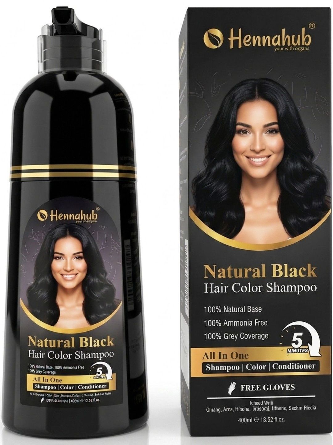 HENNAHUB Natural Black Hair Colour Shampoo - 400 ml-image-1