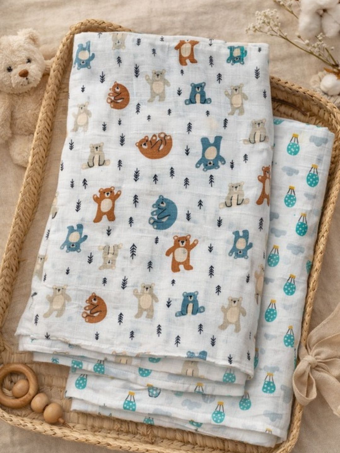 Nauti Nati Infant Boys Set Of 2 Printed Muslin Pure Cotton Swaddles-picture-36