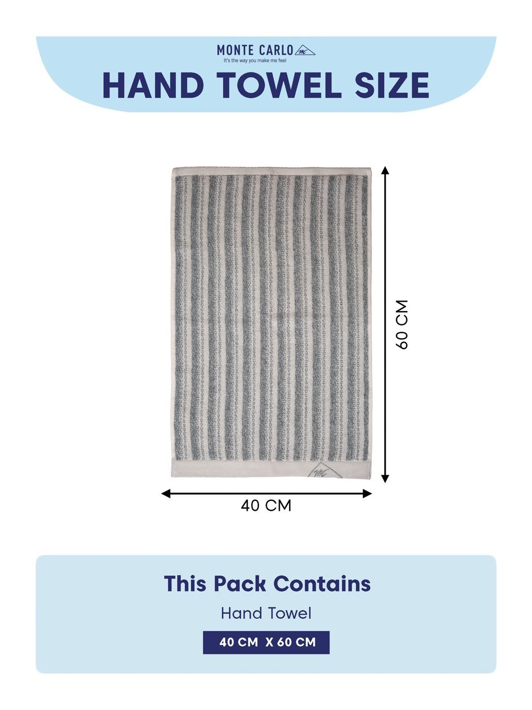 Monte Carlo 2-Pcs Blue & White Striped Pure Cotton 500 GSM Hand Towels-picture-29