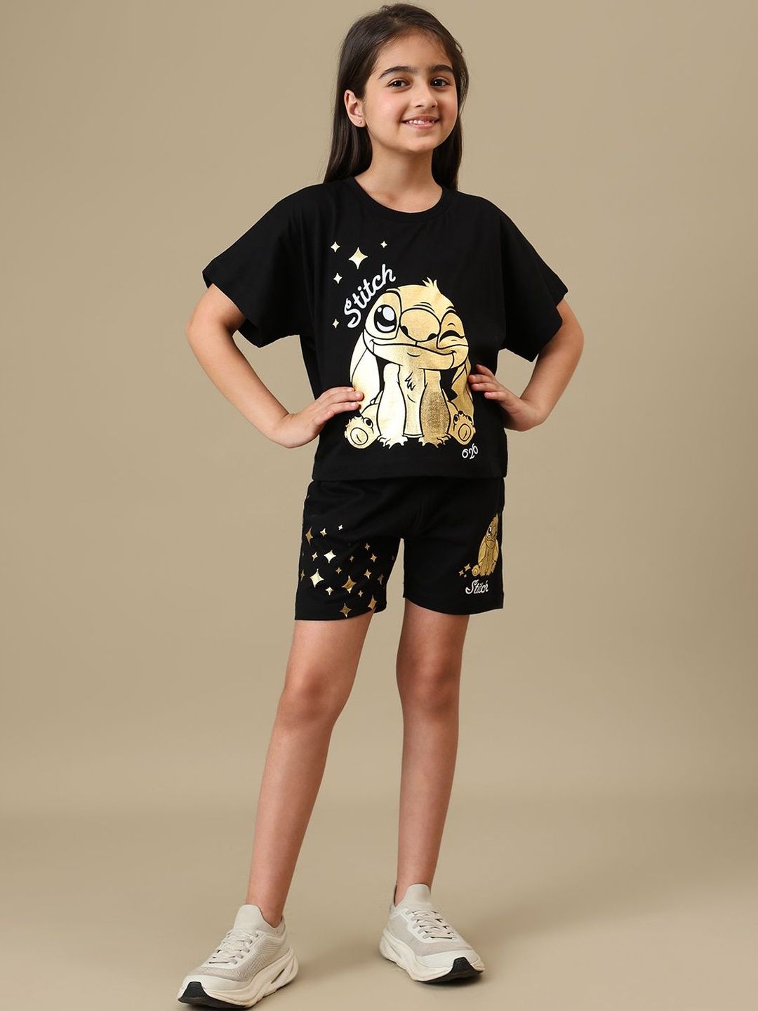 Kids Ville Lilo & Stitch Cotton Printed T-shirt With Shorts-picture-30