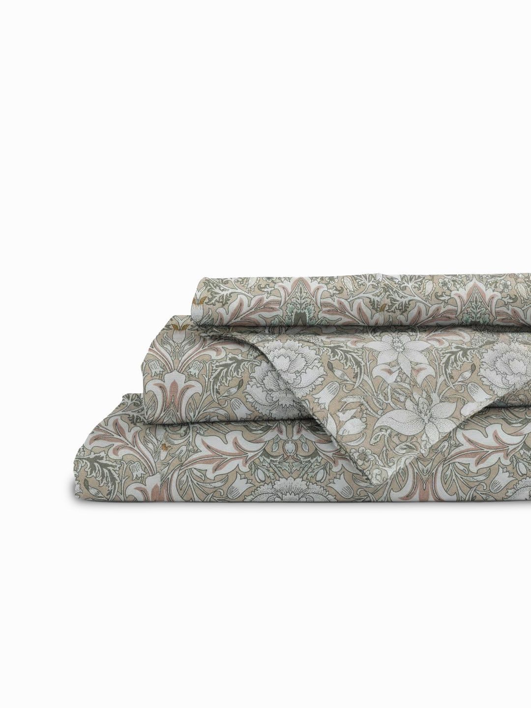 Linen Home Damask Brown 200 TC Queen Size Flat Bedsheet Set with 2 Pillow Covers-image-35