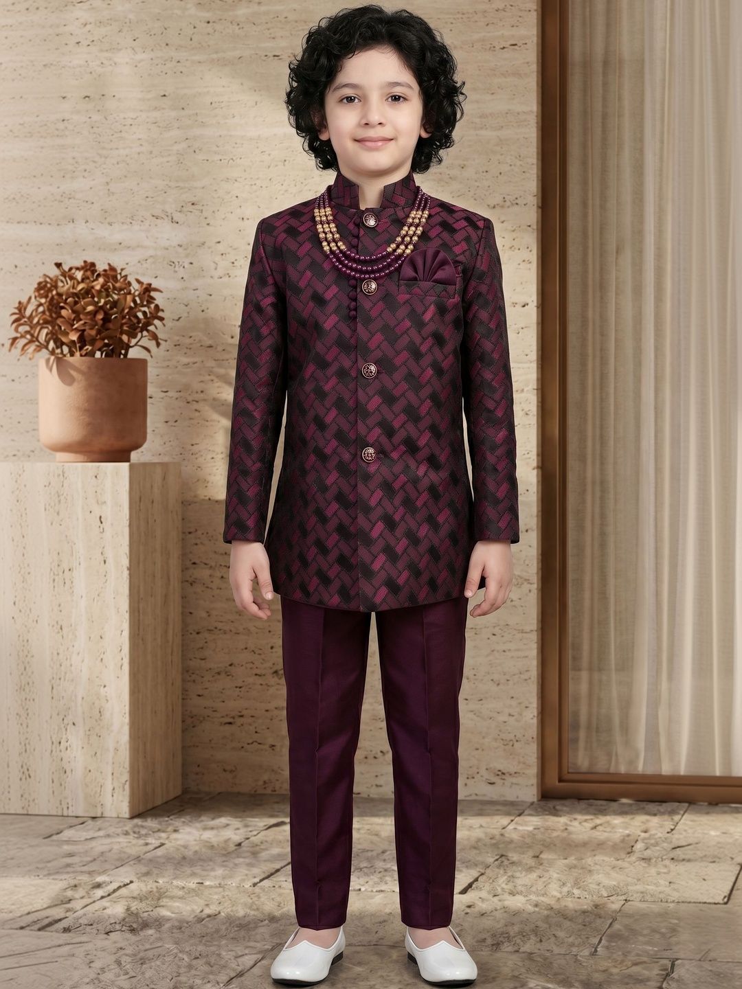 ahhaaaa Boys Printed Mandarin Collar Sherwani-picture-15