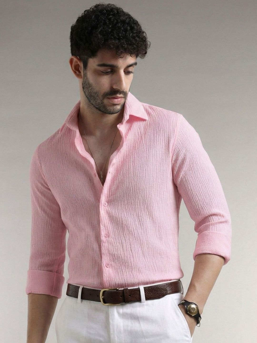 MARMIC FAB Men Classic Textured Spread Collar Shirt-picture-51