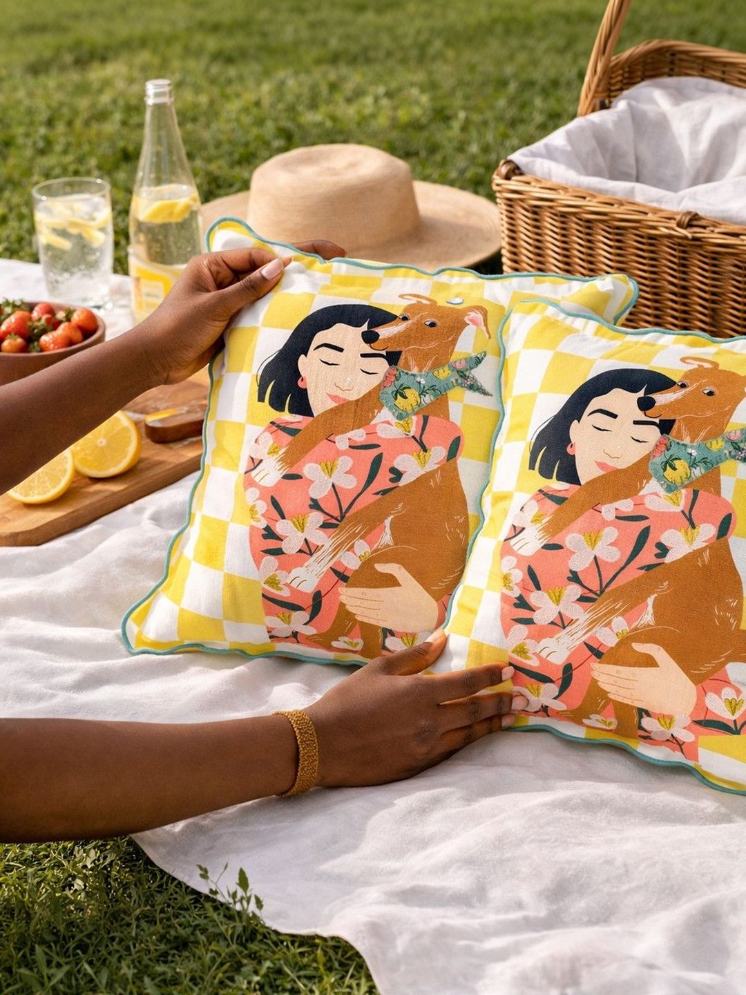 Chumbak Yellow & Pink Floral Square Cushion Covers-image-31