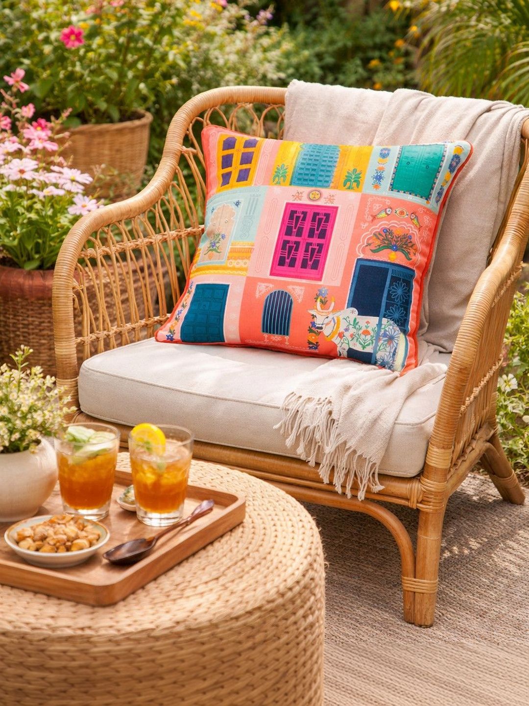 Chumbak Pink Floral Square Cushion Covers-picture-57
