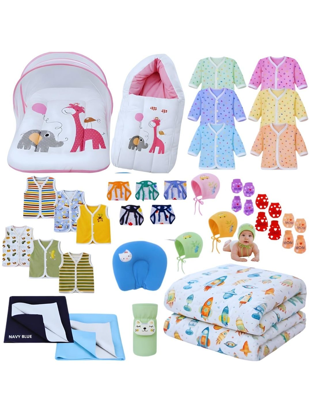 Toddylon Infants Pack Of 33 Printed Cotton Baby Essentials Combo Set-picture-49