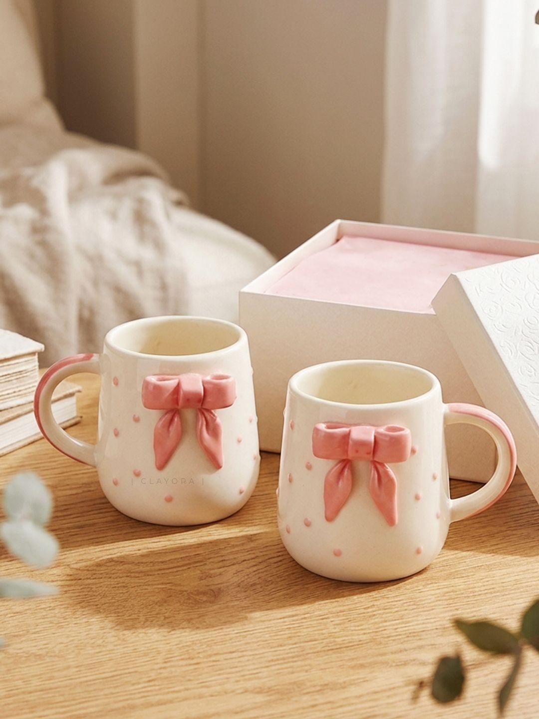 CLAYORA White & Pink Printed Textured Ceramic Glossy Mugs Set of Cups and Mugs-image-25