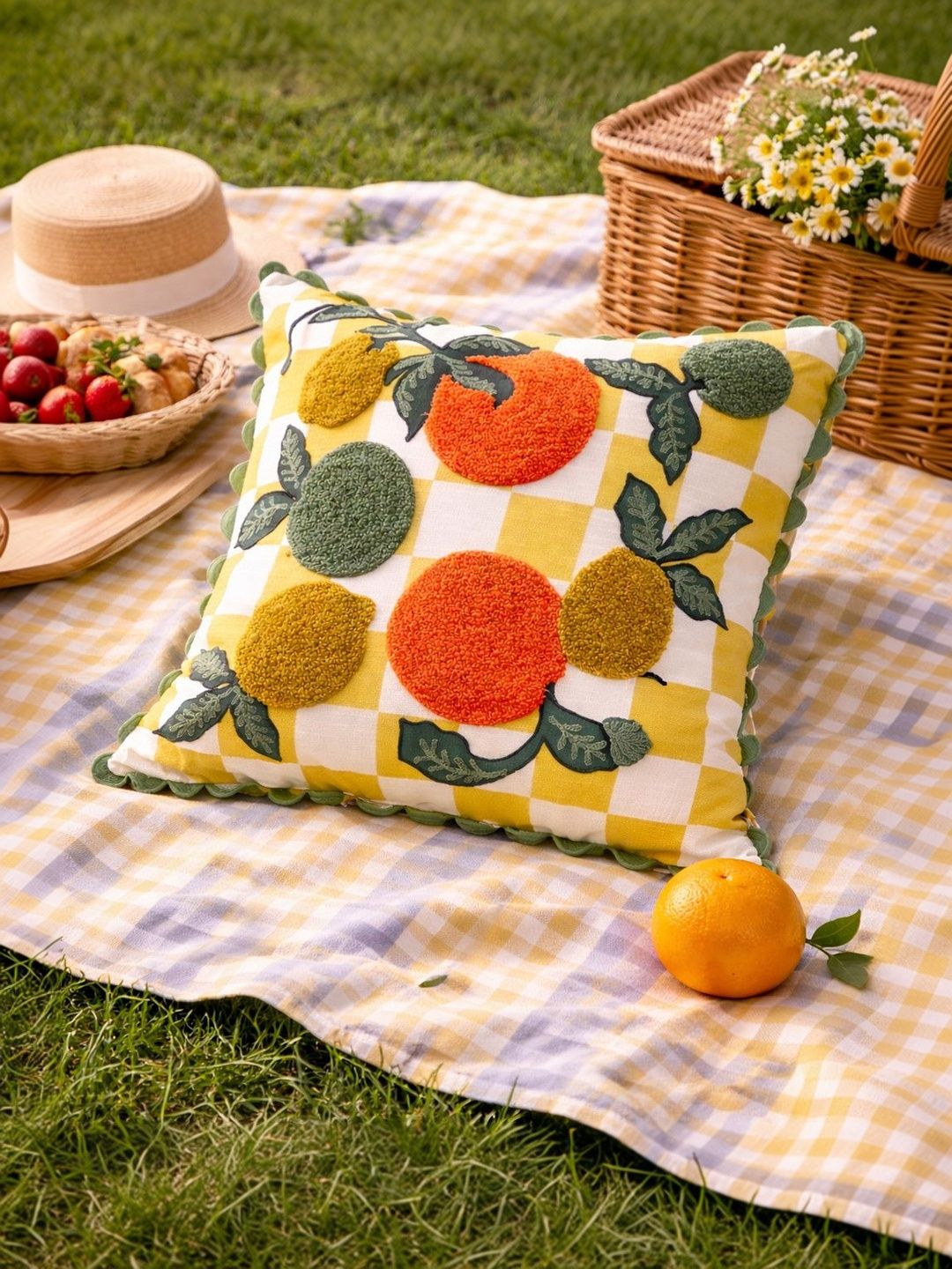 Chumbak Yellow & Orange Floral Square Cushion Covers-image-43