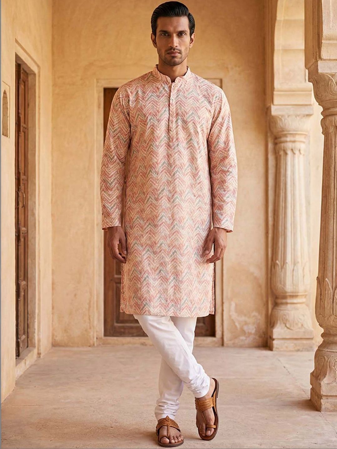 House of Pataudi Embroidered Mandarin Collar Calf Length Straight Kurta-image-34