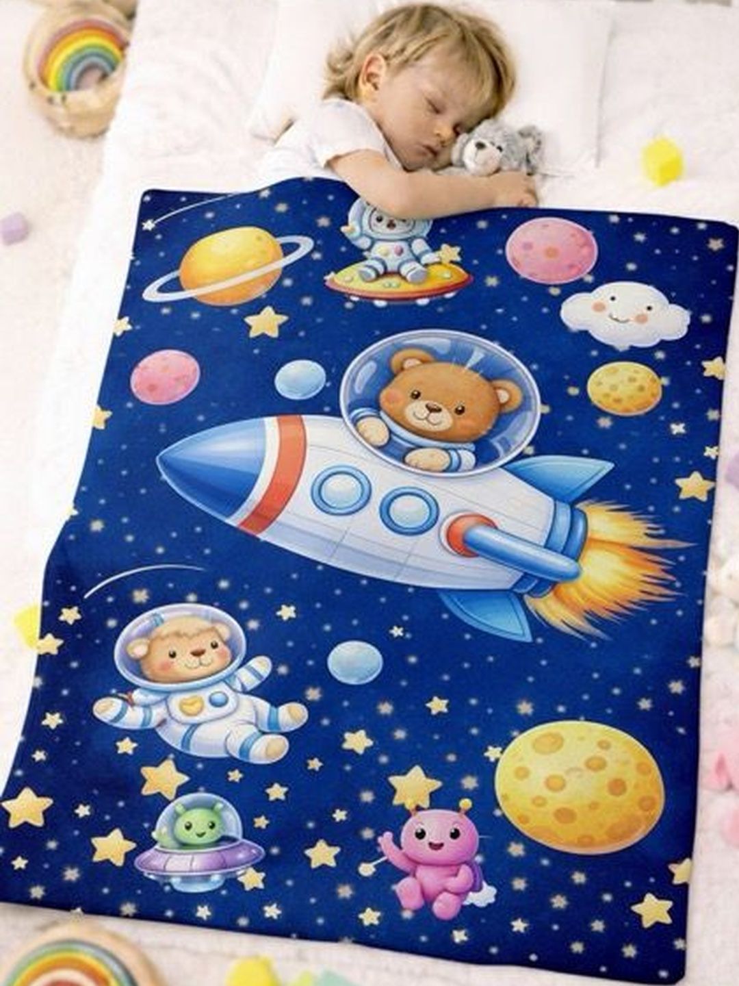ROYALTY RETAIL AND EXPORT Blue & Blue Cartoon Characters Fleece AC Room Blanket-picture-49