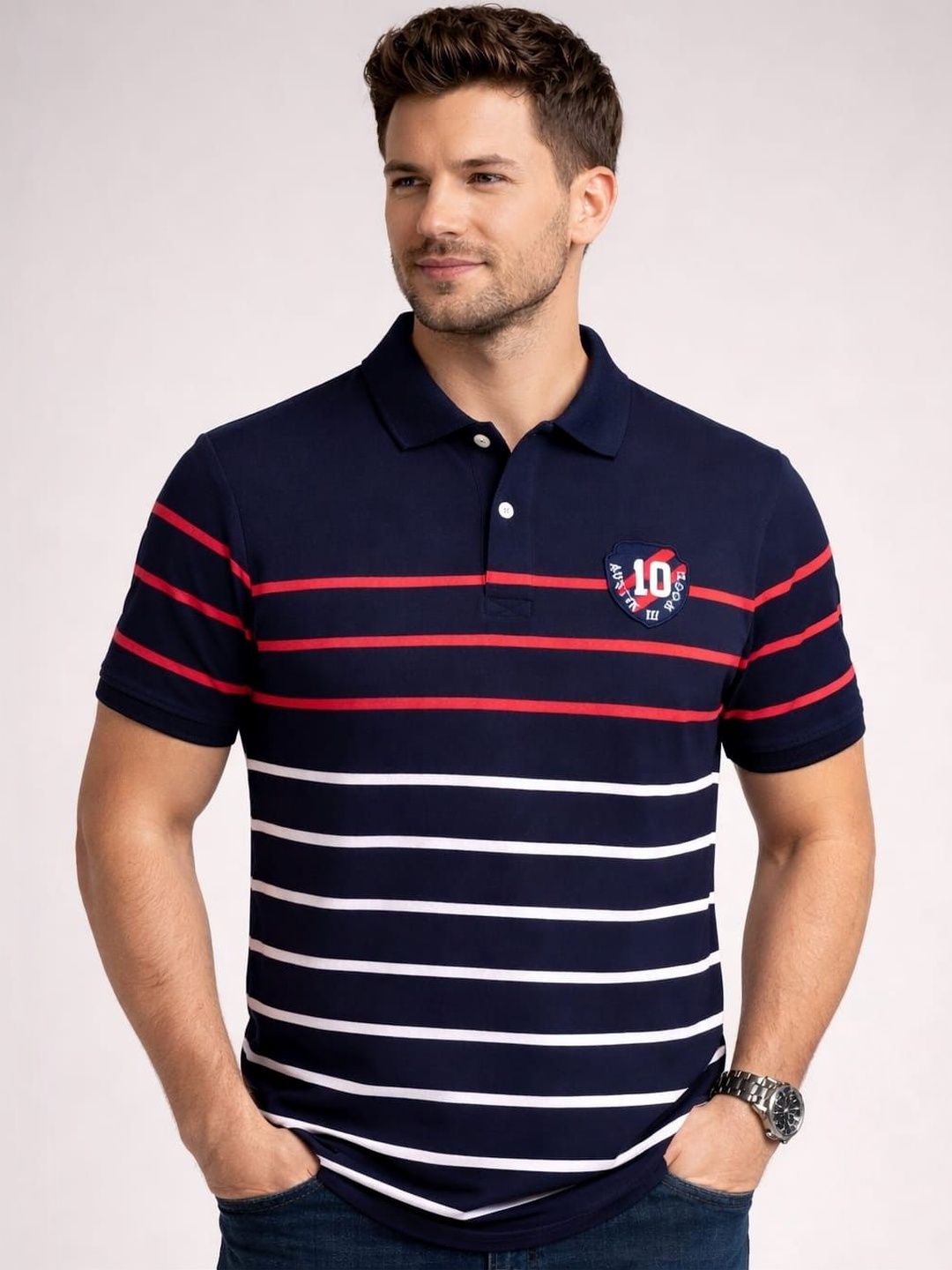 Austin wood Men Striped Polo Collar T-shirt-picture-25