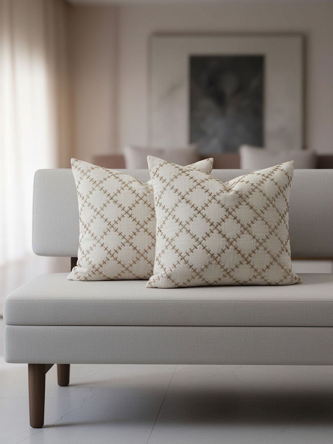 Themes Furnishings & Decor Beige Set of 2 Geometric Velvet Square Cushion Covers-picture-37