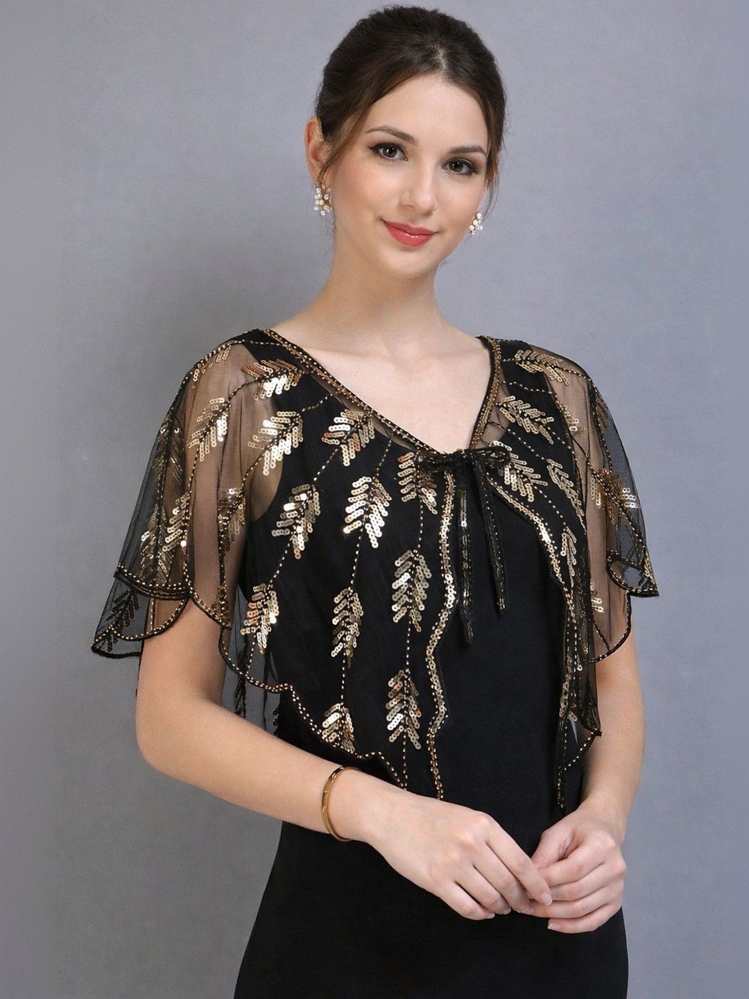 Zarinivas Women Party Embellished Crop Sheer Tie-Up Shrug-picture-11