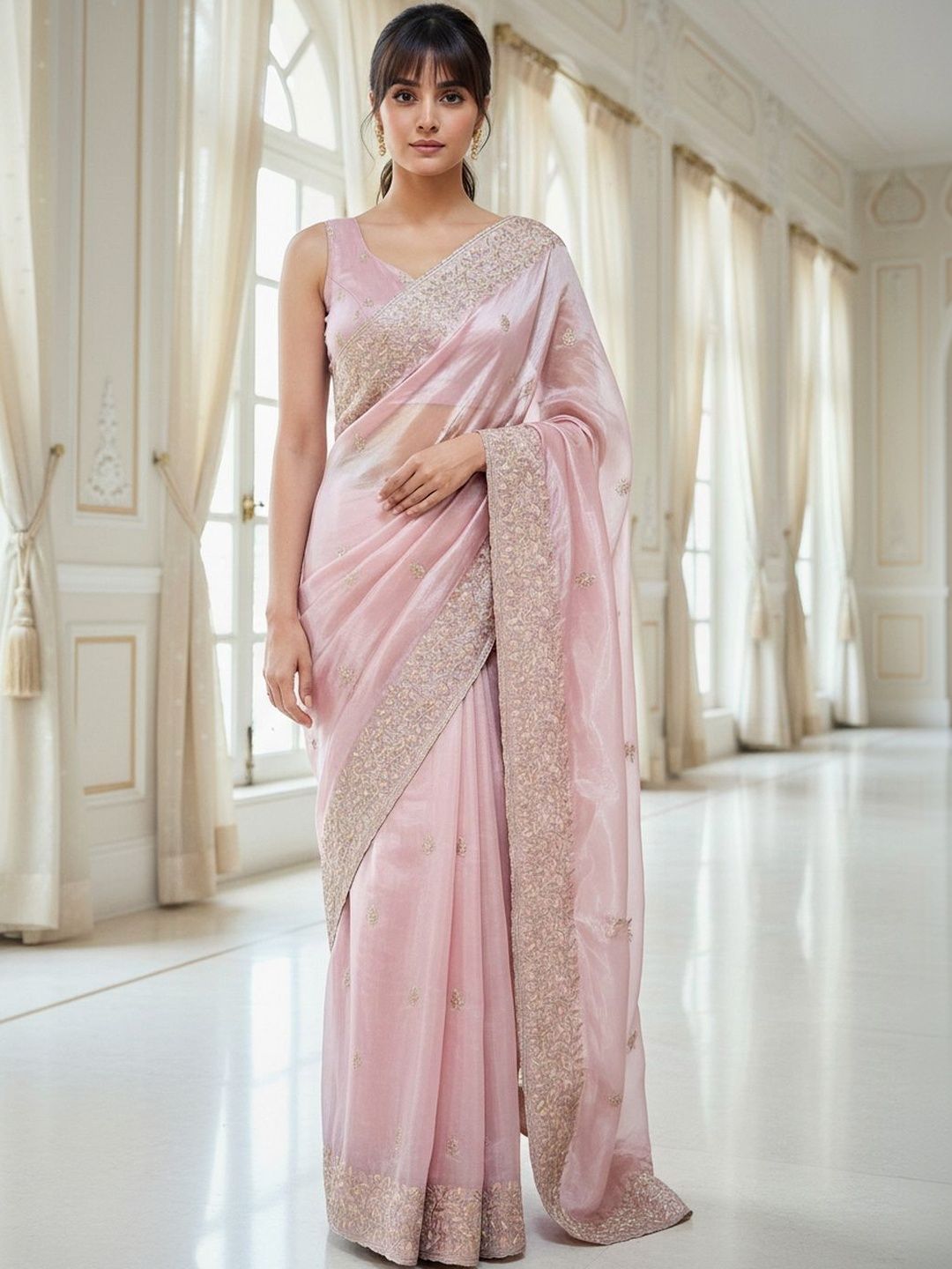 FABLAND Embellished Embroidered Satin Heavy Work Saree-image-37