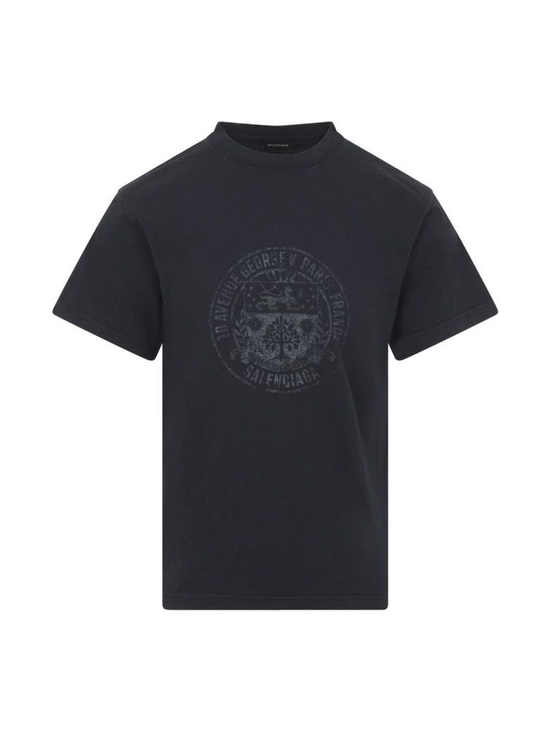 Washed Black Crewneck Printed T-Shirt-image-1