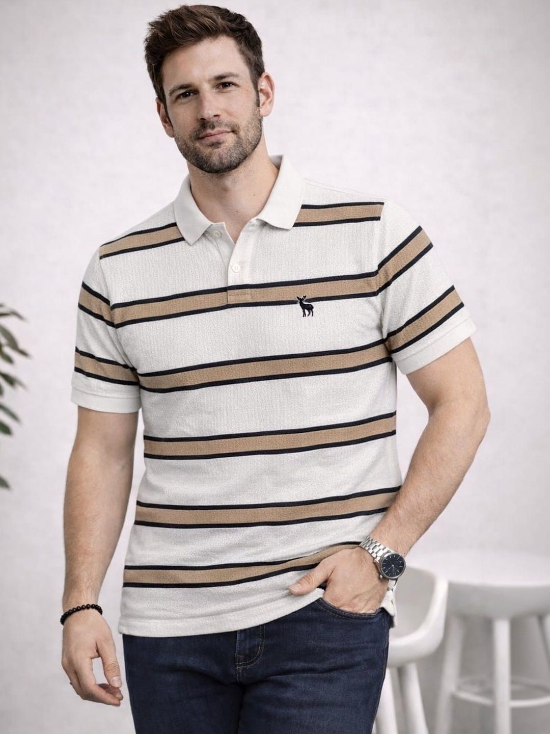 Austin wood Men Striped Polo Collar T-shirt-picture-26