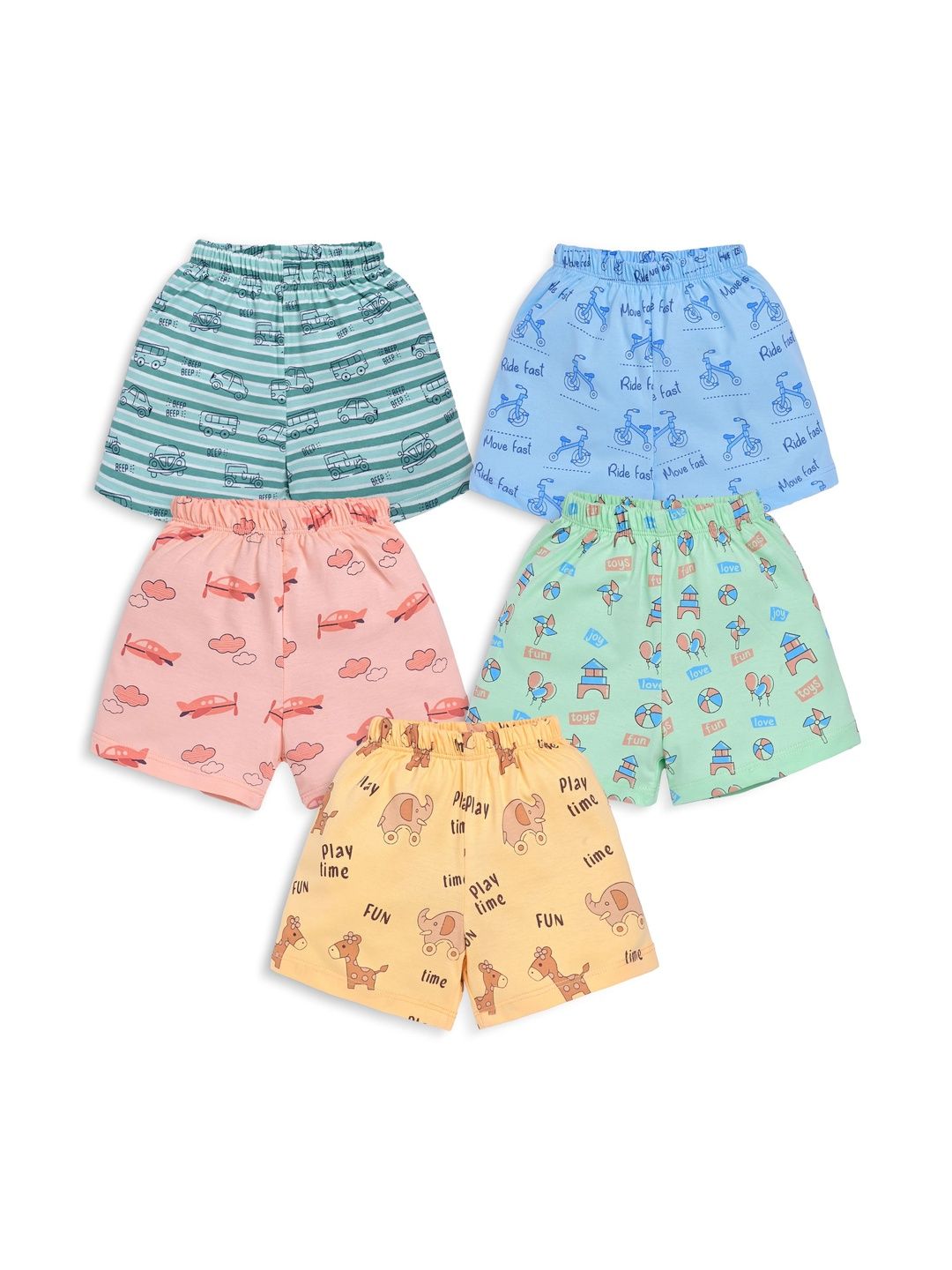 LuvLap Kids Pack Of 5 Conversational Printed Mid-Rise Shorts-image-25