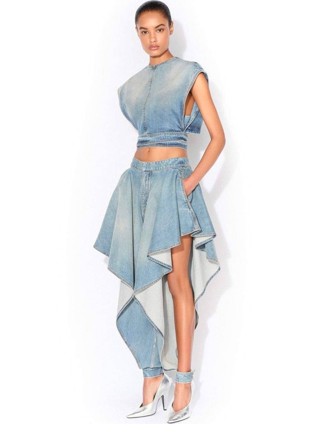 ALAIA Light Blue Denim Belted Top-image-3