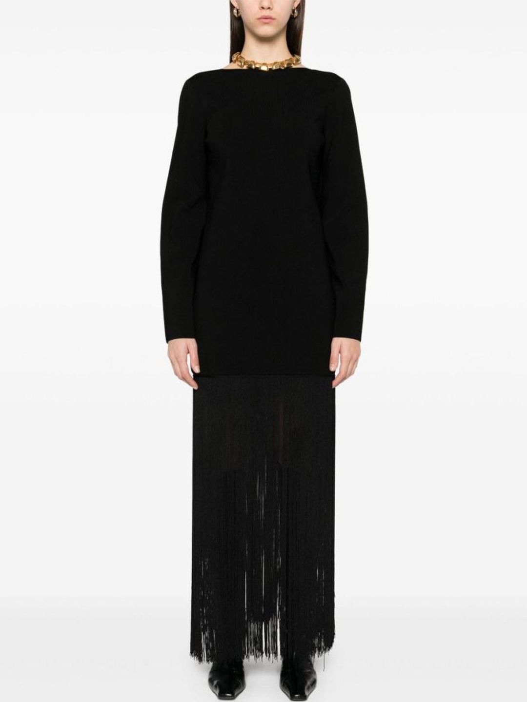 Khaite Black Paley Fringed Dress-picture-17