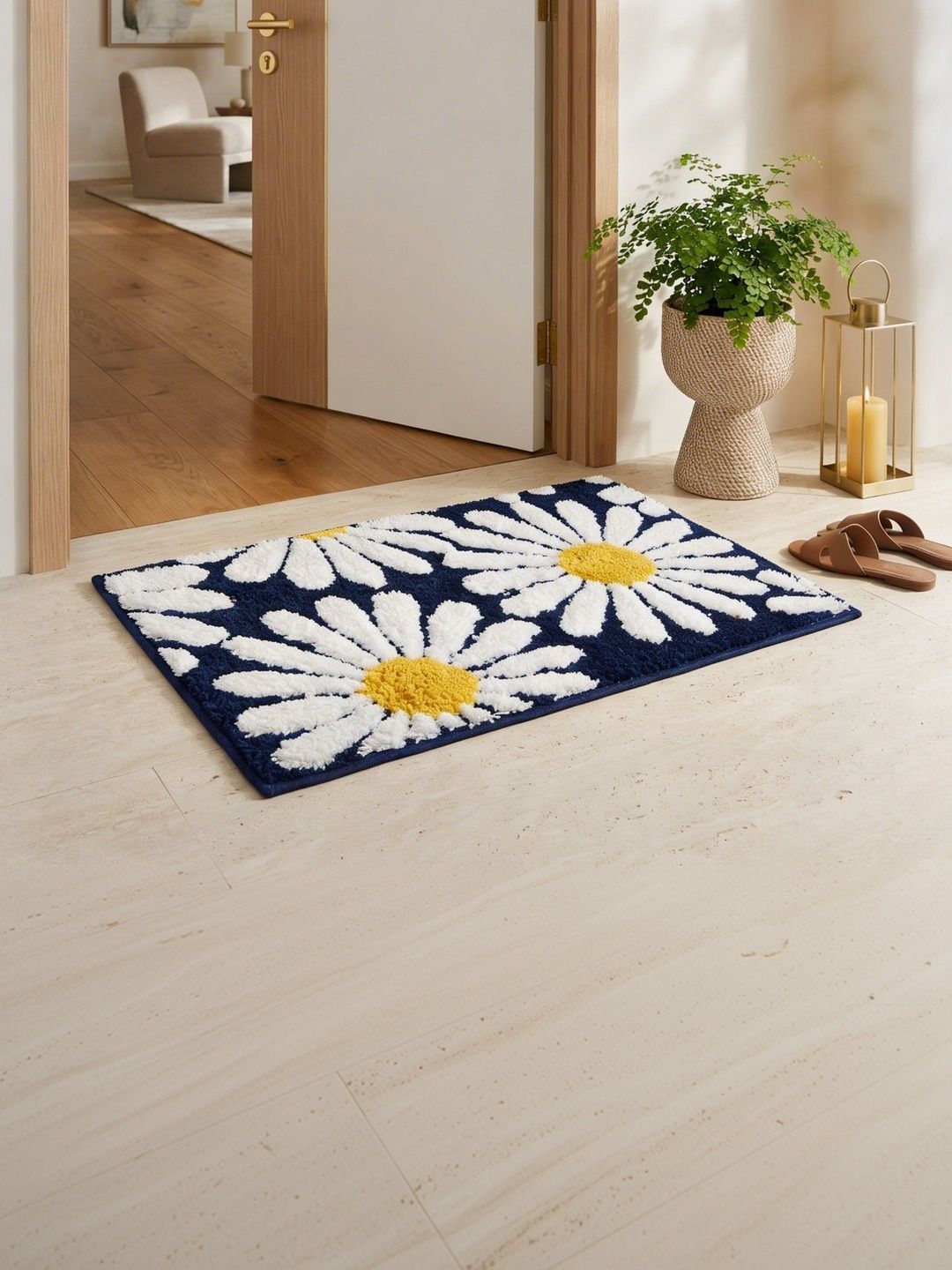 BELVOSTUM Blue & White Sunflower Super Absorbent Quick-Drying 2000-GSM Bath Rugs-picture-14