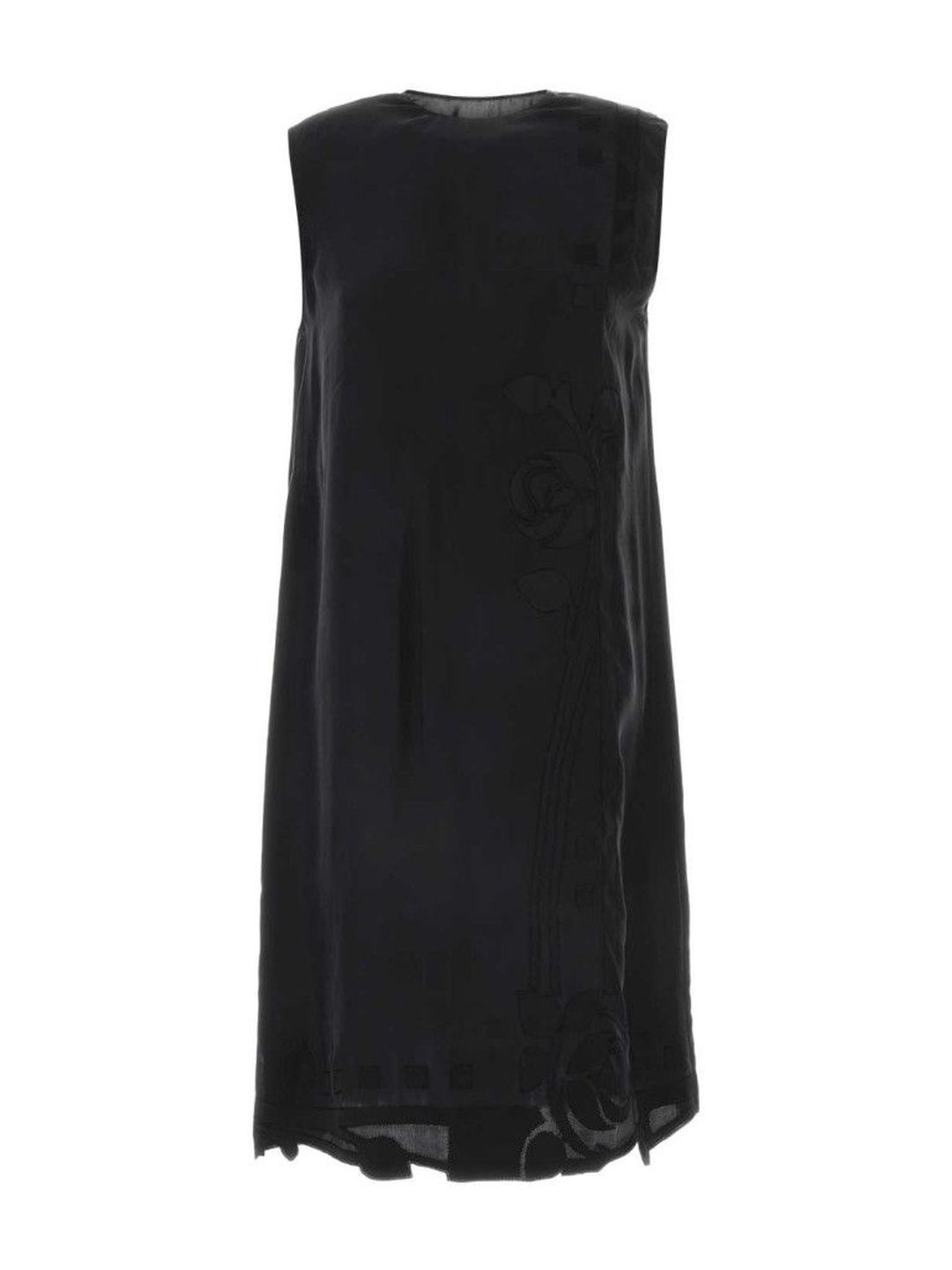 Prada Black Floral-Appliqu Midi Dress-image-3