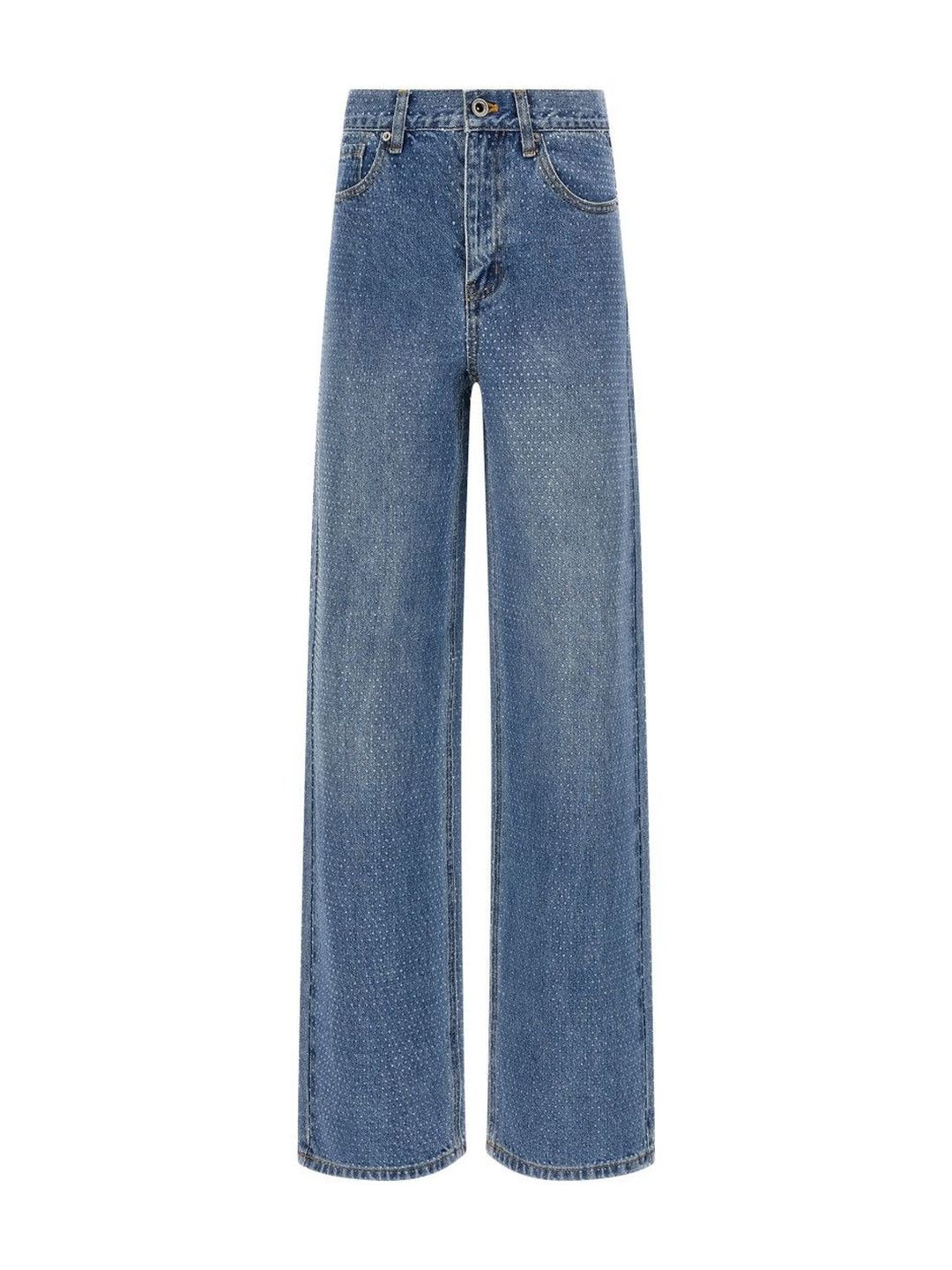 Self-Portrait Blue Rhinestone Denim Straight Leg Jeans-picture-32
