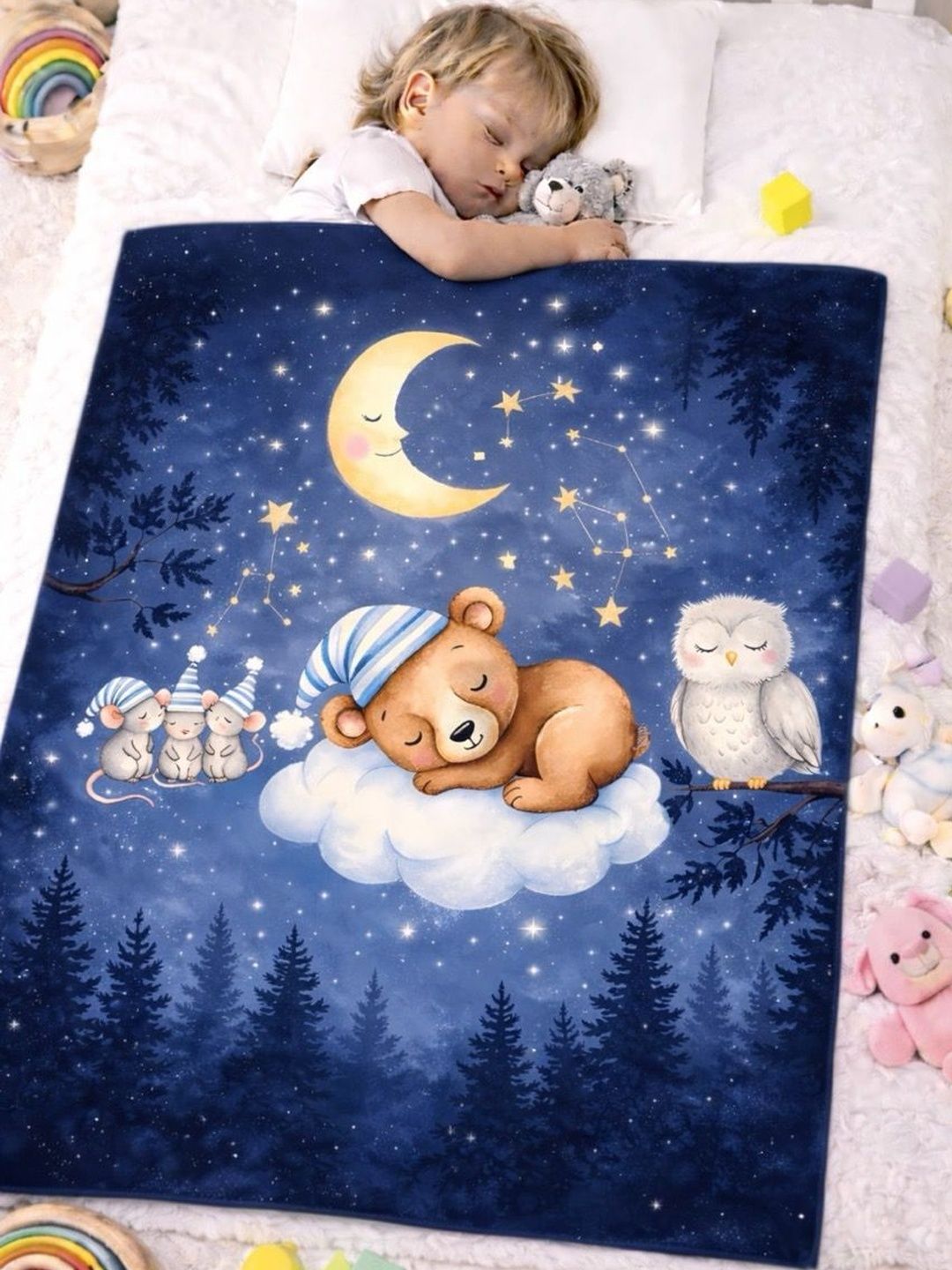 ROYALTY RETAIL AND EXPORT Navy Blue & Blue Cartoon Characters Fleece AC Room Blanket-picture-36