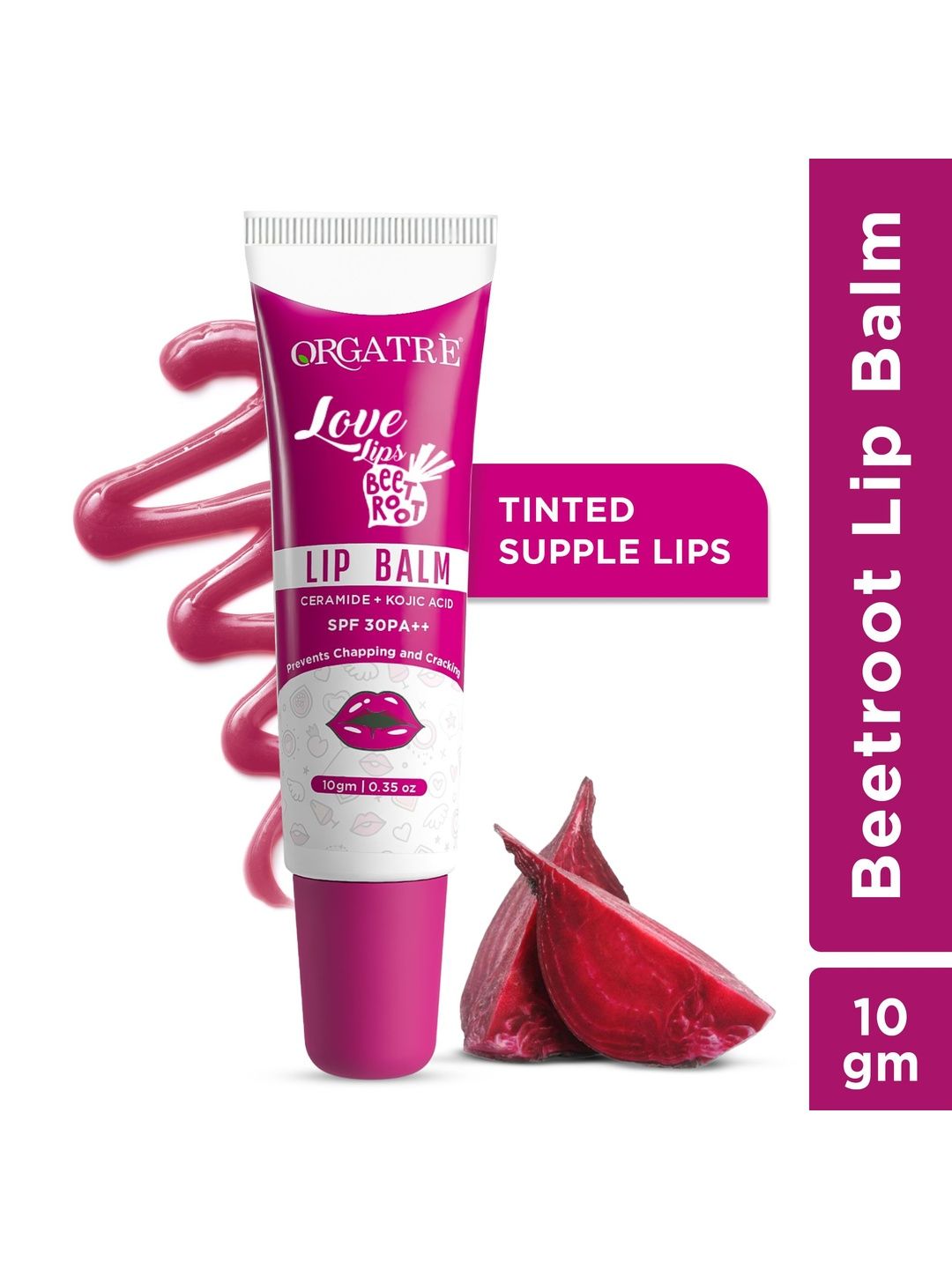 Orgatre Beetroot Lip Balm Tube with Ceramide & SPF 30 PA++ - 10 g-image-47